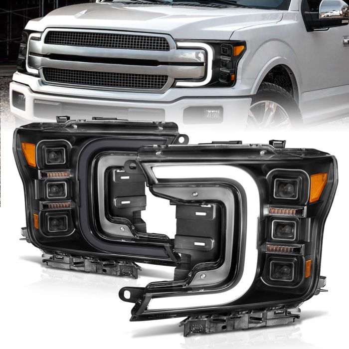 Anzo FORD F-150 18-20 FULL LED PROJECTOR SMOKED C-BAR HEADLIGHTS BLACK CLEAR LENS W/ SEQUENTIAL SIGNAL (FACTORY HALOGEN MODEL ONLY)
