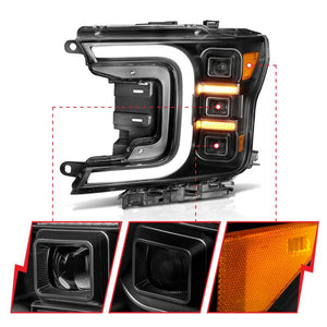 Anzo FORD F-150 18-20 FULL LED PROJECTOR SMOKED C-BAR HEADLIGHTS BLACK CLEAR LENS W/ SEQUENTIAL SIGNAL (FACTORY HALOGEN MODEL ONLY)