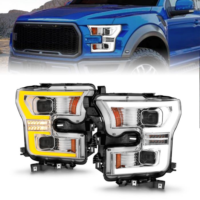 Anzo FORD F-150 15-17 FULL LED PROJECTOR PLANK STYLE SWITCHBACK HEADLIGHTS CHROME (FOR HALOGEN MODELS ONLY)