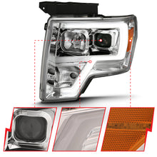 Load image into Gallery viewer, ANZO 111444 2009-2014 Ford F-150 Projector Headlight Plank Style Chrome Amber