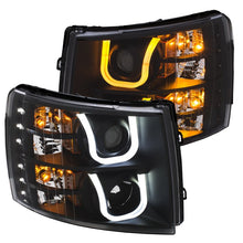 Load image into Gallery viewer, ANZO 111384 2007-2013 Chevrolet Silverado 1500/2500 Projector Headlights w/ U-Bar Switchback Black w/ Amber