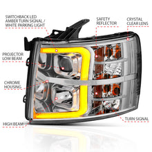 Load image into Gallery viewer, ANZO 111411 07-13 Chevrolet Silverado 1500/2500/3500 Proj Headlights w/ Plank Style Switchback Chrome w/Amb
