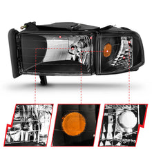 Load image into Gallery viewer, ANZO 111067 1994-2001 Dodge Ram Crystal Headlights Black