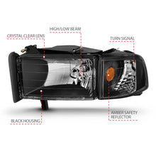 Load image into Gallery viewer, ANZO 111067 1994-2001 Dodge Ram Crystal Headlights Black