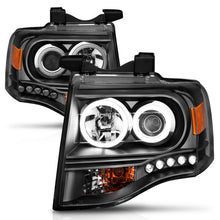 Load image into Gallery viewer, ANZO 111113 2007-2014 Ford Expedition Projector Headlights w/ Halo Black