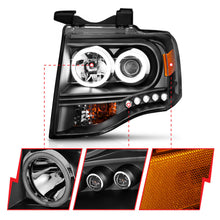 Load image into Gallery viewer, ANZO 111113 2007-2014 Ford Expedition Projector Headlights w/ Halo Black