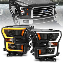 Load image into Gallery viewer, ANZO 111357 2015-2017 Ford F-150 Projector Headlights w/ Plank Style Switchback Black w/ Amber