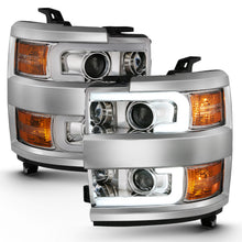 Load image into Gallery viewer, ANZO 111360 2015-2016 Chevrolet Silverado Projector Headlights w/ Plank Style Design Chrome w/ Amber