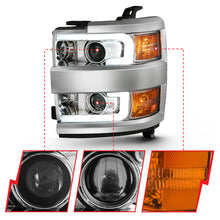 Load image into Gallery viewer, ANZO 111360 2015-2016 Chevrolet Silverado Projector Headlights w/ Plank Style Design Chrome w/ Amber