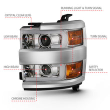 Load image into Gallery viewer, ANZO 111360 2015-2016 Chevrolet Silverado Projector Headlights w/ Plank Style Design Chrome w/ Amber