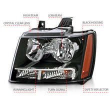 Load image into Gallery viewer, ANZO 111392 2007-2014 Chevrolet Tahoe/Suburban Crystal Headlights Black