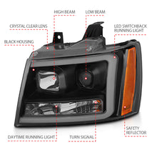 Load image into Gallery viewer, ANZO 111402 07-14 Chevy Tahoe Projector Headlights w/ Plank Style Design Black w/ Amber