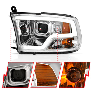 ANZO 111405 09-18 Dodge Ram 1500 Plank Style Projector Headlights Chrome w/ Halo
