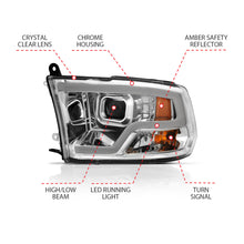 Load image into Gallery viewer, ANZO 111405 09-18 Dodge Ram 1500 Plank Style Projector Headlights Chrome w/ Halo