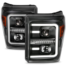 Load image into Gallery viewer, ANZO 111406 2011-2016 Ford F250 Projector Headlights w/ Plank Style Switchback Black w/ Amber
