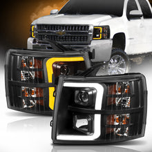 Load image into Gallery viewer, ANZO 111410 07-13 Chevrolet Silverado 1500 Plank Style Projector Headlights Black w/ Amber