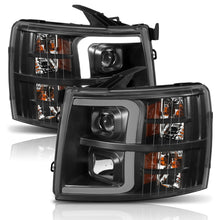 Load image into Gallery viewer, ANZO 111410 07-13 Chevrolet Silverado 1500 Plank Style Projector Headlights Black w/ Amber