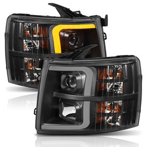 ANZO 111410 07-13 Chevrolet Silverado 1500 Plank Style Projector Headlights Black w/ Amber