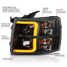 Load image into Gallery viewer, ANZO 111410 07-13 Chevrolet Silverado 1500 Plank Style Projector Headlights Black w/ Amber