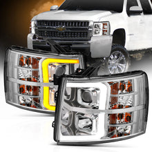 Load image into Gallery viewer, ANZO 111411 07-13 Chevrolet Silverado 1500/2500/3500 Proj Headlights w/ Plank Style Switchback Chrome w/Amb