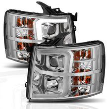Load image into Gallery viewer, ANZO 111411 07-13 Chevrolet Silverado 1500/2500/3500 Proj Headlights w/ Plank Style Switchback Chrome w/Amb