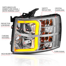 Load image into Gallery viewer, ANZO 111411 07-13 Chevrolet Silverado 1500/2500/3500 Proj Headlights w/ Plank Style Switchback Chrome w/Amb