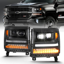 Load image into Gallery viewer, ANZO 111420 16-18 Chevrolet Silverado 1500 LED Projector Headlights w/Plank Style Switchback Black w/ Amber