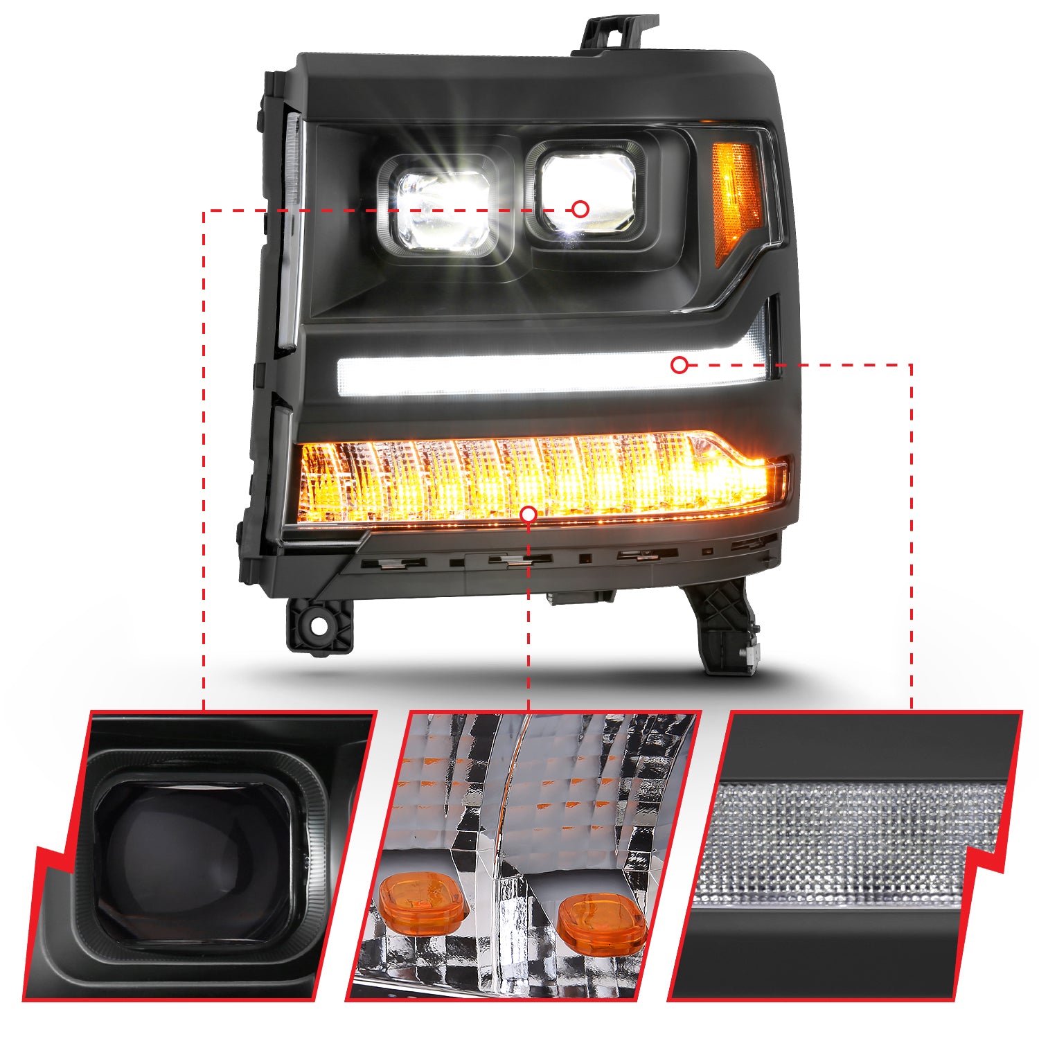 ANZO 111420 16-18 Chevrolet Silverado 1500 LED Projector