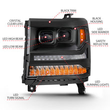 Load image into Gallery viewer, ANZO 111420 16-18 Chevrolet Silverado 1500 LED Projector Headlights w/Plank Style Switchback Black w/ Amber