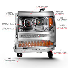 Load image into Gallery viewer, ANZO 111421 16-18 Chevrolet Silverado 1500 LED Projector Headlights w/Plank Style Switchback Chrome w/Amber