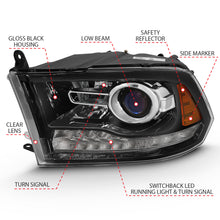 Load image into Gallery viewer, ANZO 111439 2009-2018 Dodge Ram 1500 Projector Plank Style Switchback H.L Halo Black Amber (OE Style)