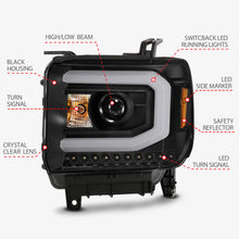 Load image into Gallery viewer, ANZO 111487 2014-2015 Gmc Sierra 1500 Projector Headlight Plank Style Black w/ Switchback (Halogen Type)