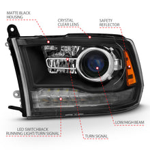 Load image into Gallery viewer, ANZO 111489 2009-2018 Dodge Ram 1500 Projector Headlights Plank Style Halo w/Switchback Matte Black