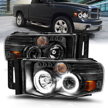 Load image into Gallery viewer, ANZO 111490 2002-2005 Dodge Ram 1500 Projector Headlights w/ Halo Black Clear Amber