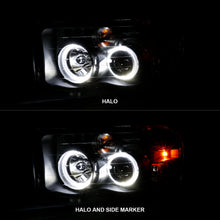Load image into Gallery viewer, ANZO 111490 2002-2005 Dodge Ram 1500 Projector Headlights w/ Halo Black Clear Amber