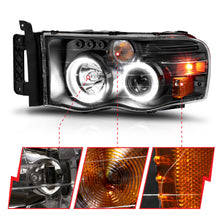 Load image into Gallery viewer, ANZO 111490 2002-2005 Dodge Ram 1500 Projector Headlights w/ Halo Black Clear Amber