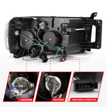 Load image into Gallery viewer, ANZO 111490 2002-2005 Dodge Ram 1500 Projector Headlights w/ Halo Black Clear Amber