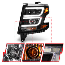 Load image into Gallery viewer, ANZO 111492 2015-2020 Chevy Tahoe Projector Headlights Plank Style Black w/DRL