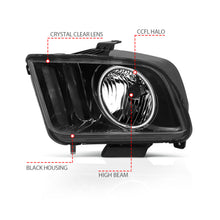 Load image into Gallery viewer, ANZO 121033 2005-2009 Ford Mustang Crystal Headlights w/ Halo Black (CCFL)