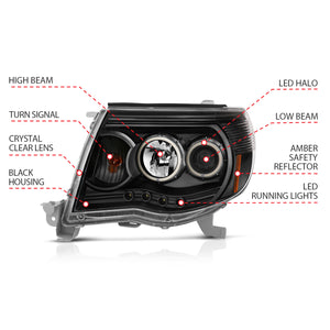 ANZO 121282 2005-2011 Toyota Tacoma Projector Headlights w/ Halo Black