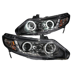 ANZO 121454 2006-2011 Honda Civic Projector Headlights w/ Halo Black (CCFL)