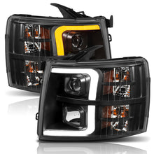 Load image into Gallery viewer, ANZO 111410 07-13 Chevrolet Silverado 1500 Plank Style Projector Headlights Black w/ Amber