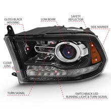 Load image into Gallery viewer, ANZO 111439 2009-2018 Dodge Ram 1500 Projector Plank Style Switchback H.L Halo Black Amber (OE Style)
