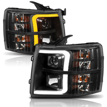 Load image into Gallery viewer, ANZO 111410 07-13 Chevrolet Silverado 1500 Plank Style Projector Headlights Black w/ Amber