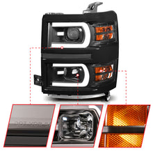 Load image into Gallery viewer, ANZO 111412 14-15 Chevrolet Silverado 1500 Projector Headlights w/ Plank Style Switchback Black w/ Amber