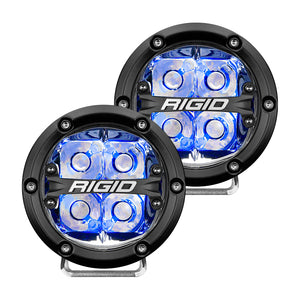 RIGID 360-Series 4 Inch Round LED Off-Road Light Spot Beam Pattern for High Speeds Blue Backlight Pair