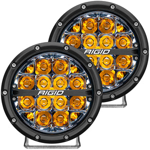 RIGID 360-Series 6 Inch Round LED Off-Road Light Spot Beam Pattern for High Speeds Amber Backlight Pair