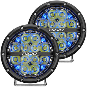 RIGID 360-Series 6 Inch Round LED Off-Road Light Spot Beam Pattern for High Speeds Blue Backlight Pair