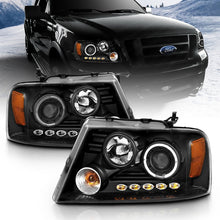 Load image into Gallery viewer, ANZO 111028 2004-2008 Ford F-150 Projector Headlights w/ Halo and LED Black