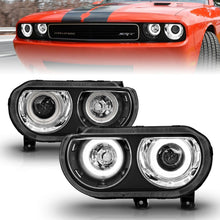 Load image into Gallery viewer, ANZO 121308 2008-2014 Dodge Challenger Projector Headlights w/ Halo Black (CCFL)